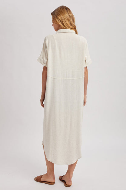 Button Down Shirt Midi Dress With Pockets