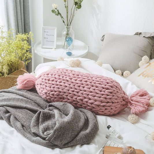 Candy Shaped Chunky Cable Knit Throw Pillow