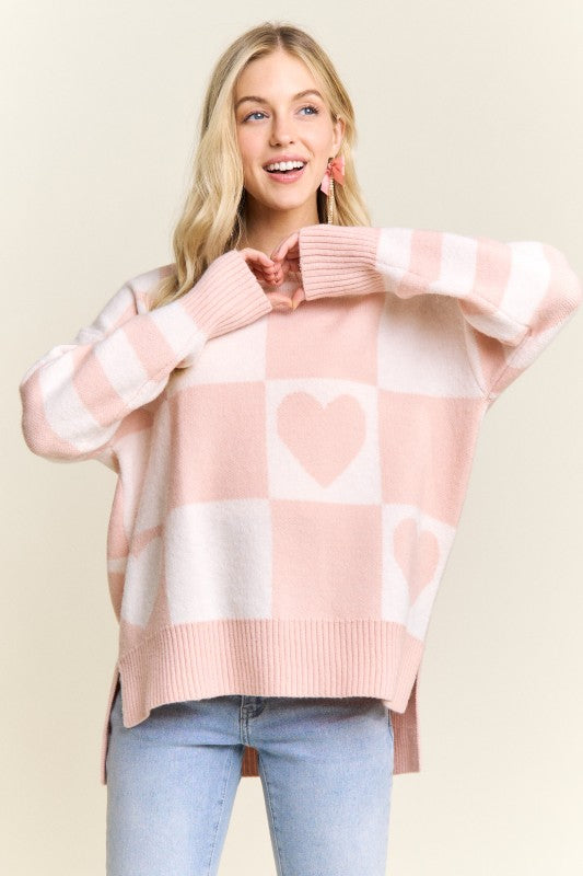Checkerboard Heart Sweater