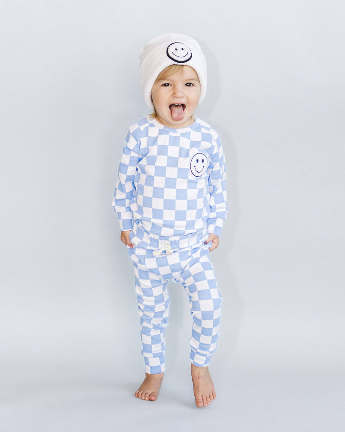 Checkered Smiley Lounge Set | Blue