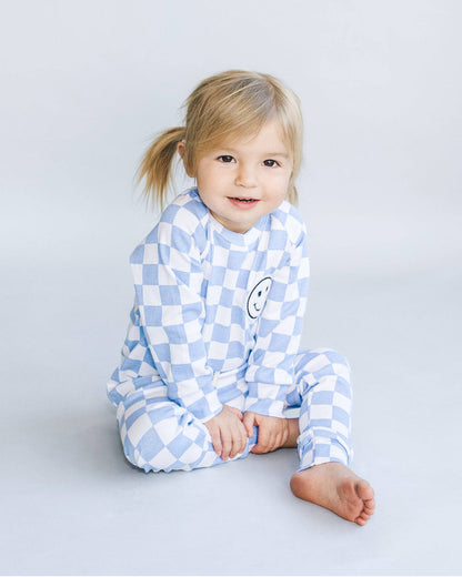 Checkered Smiley Lounge Set | Blue
