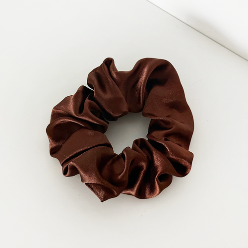 Silky chocolate brown scrunchie with a smooth finish.