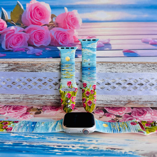 Coastal Bloom Print Silicone Band For Apple Watch