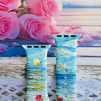 Coastal Bloom Print Silicone Band For Apple Watch