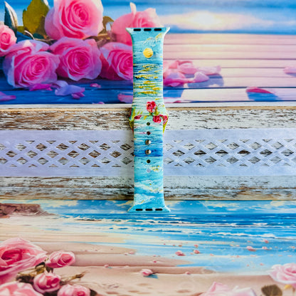 Coastal Bloom Print Silicone Band For Apple Watch