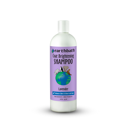 Bottle of Earthbath Coat Brightening Shampoo on a white background