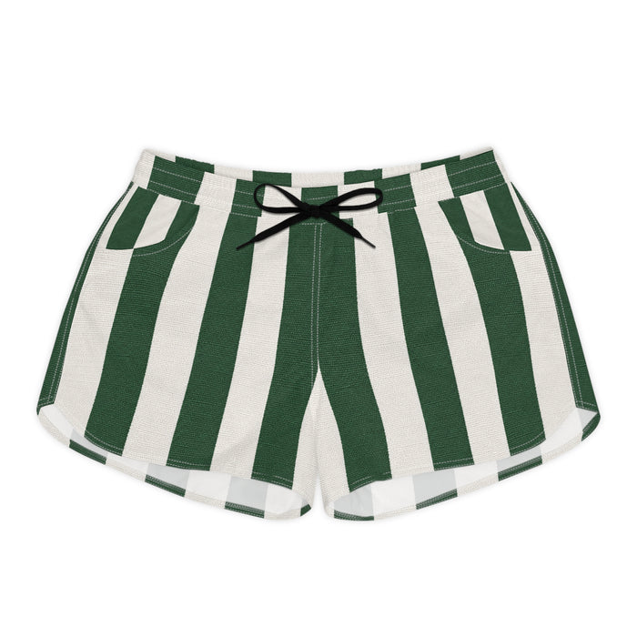 Coconut Palm Leaf Green Vertical Stripe Women's Casual Shorts — Nautical Summer Lounge Shorts
