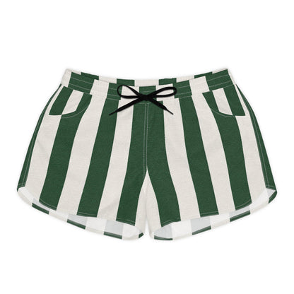 Coconut Palm Leaf Green Vertical Stripe Women's Casual Shorts — Nautical Summer Lounge Shorts