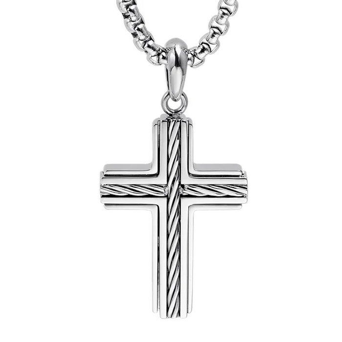 Corben Stainless Steel Cross Pendant with Twisted Wire Inlay