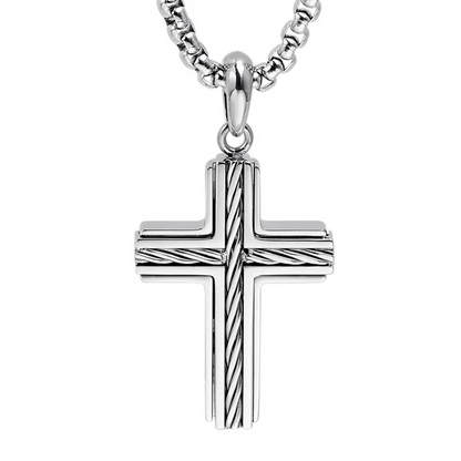 Corben Stainless Steel Cross Pendant with Twisted Wire Inlay