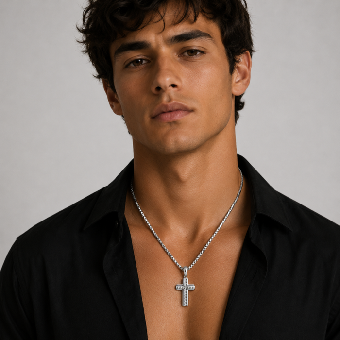 Corben Stainless Steel Cross Pendant with Twisted Wire Inlay