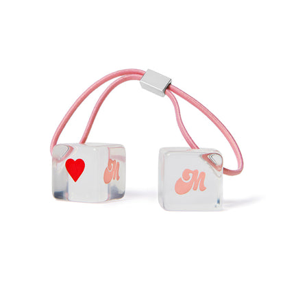Clear Cutie Cubes Hair Bobble with red heart on 1 side on white background