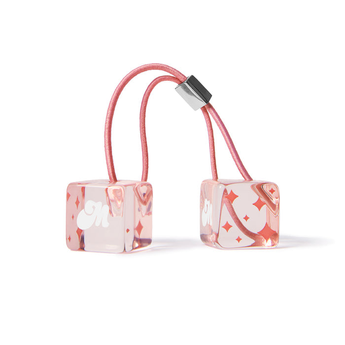 Slight pink translucent Cutie Cubes Hair Bobble with pink star accents on white background