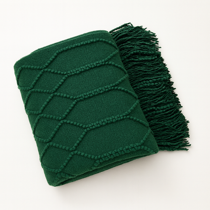 Dark Green Rhombus Diamond Knit Throw Blanket