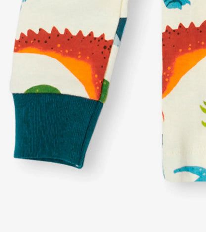 Closeup of Hatley boys matching pajama pants with green cuff and full-length snug fit.