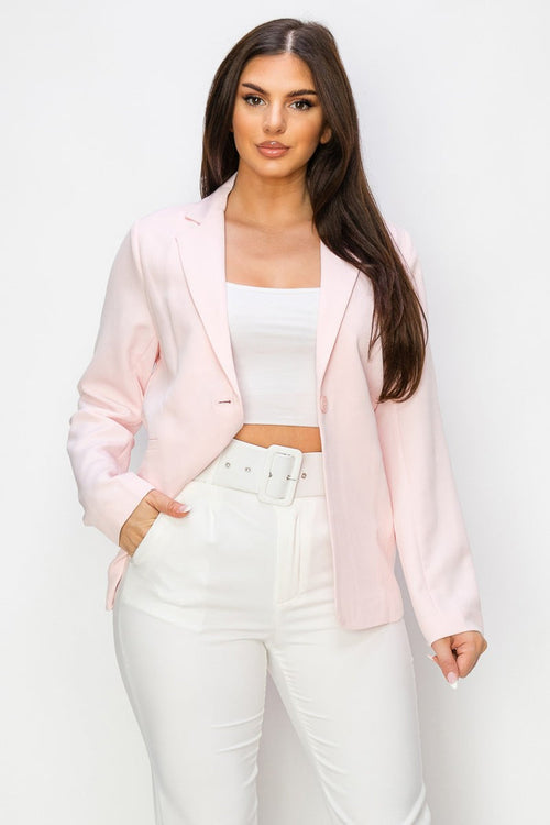 Dressy Long Sleeve Solid Front Button Lapel Blazer