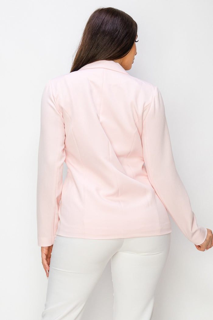 Dressy Long Sleeve Solid Front Button Lapel Blazer