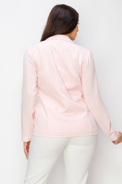Dressy Long Sleeve Solid Front Button Lapel Blazer