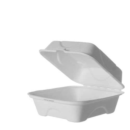 EcoProducts Compostable Sugarcane Clamshells (6 x 6 x 3in | Medium-Weight) | 400/cs