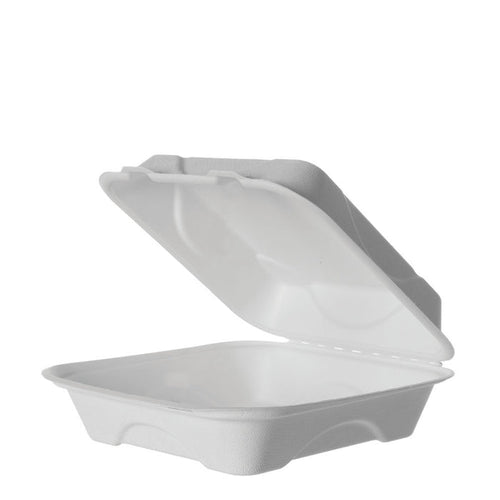 EcoProducts Compostable Sugarcane Clamshells (9 x 9 x 3in | Medium-Weight) | 200/cs