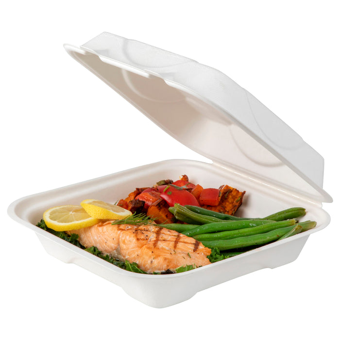 EcoProducts Hinged Molded Fiber Clamshell (8" x 8" x 3" | Soak Proof) | 200/cs
