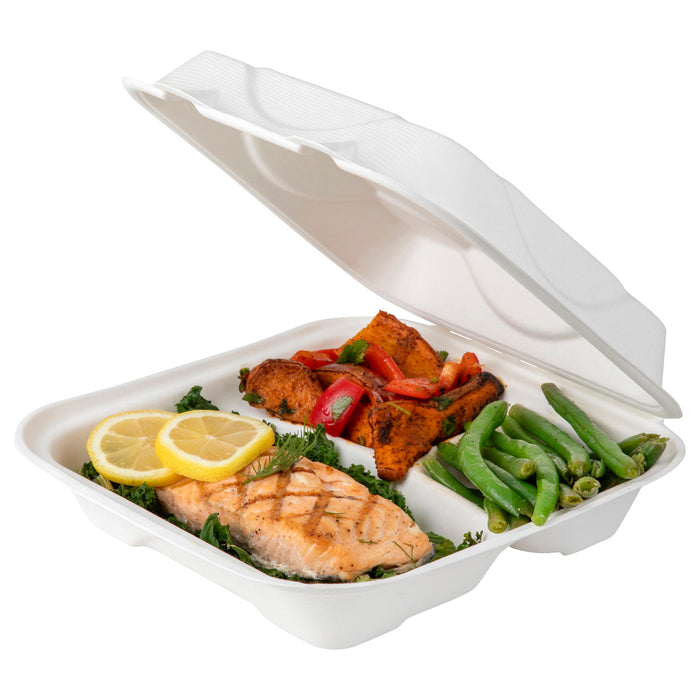 EcoProducts Molded Fiber Clamshell (9" x 9" x 3" | Soak Proof | 3 Compartment) | 200/cs