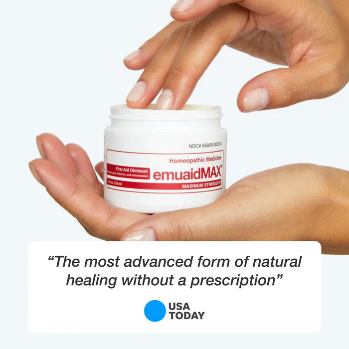 emuaidmax homeopathic ointment in hand