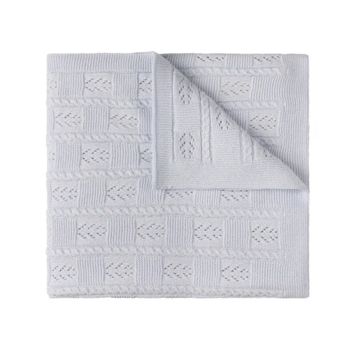 Feltman Blue Cable Pointelle Knit Blanket