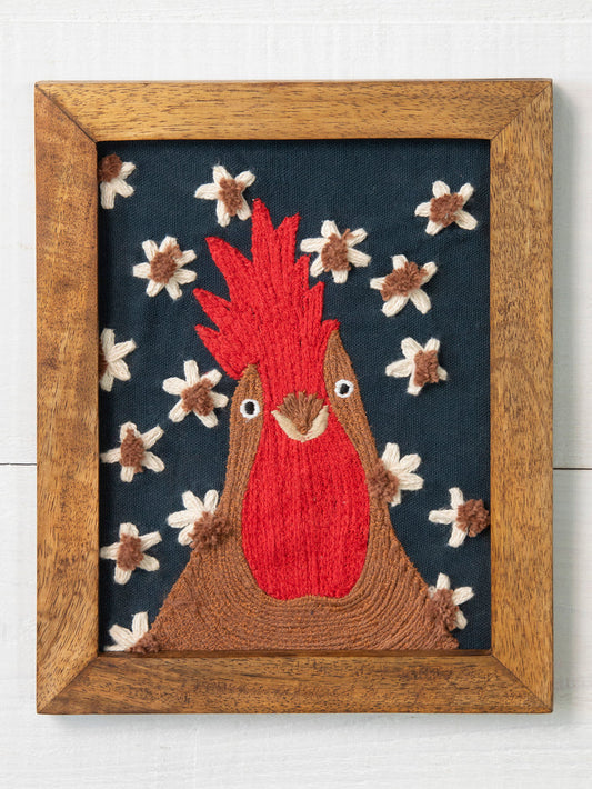 Framed Cotton Embroidered Art - Chicken-view 1