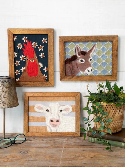 Framed Cotton Embroidered Art - Chicken-view 2