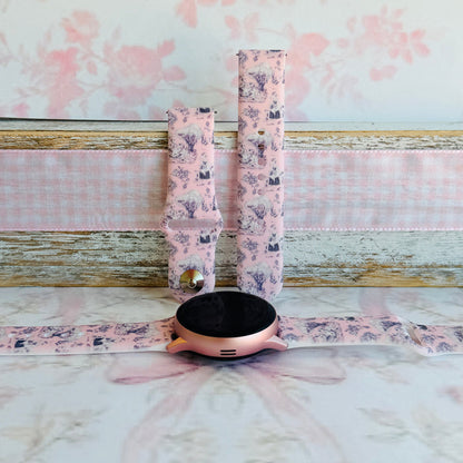 French Affair pink and navy toile de Jouy print silicone band for Samsung Galaxy Watch from Fancy Bands