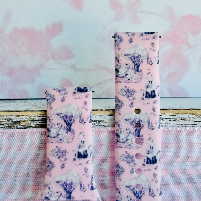 French Affair pink and navy toile de Jouy print silicone band for Samsung Galaxy Watch from Fancy Bands