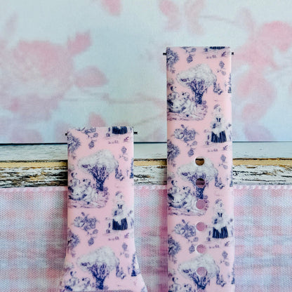 French Affair pink and navy toile de Jouy print silicone band for Samsung Galaxy Watch from Fancy Bands