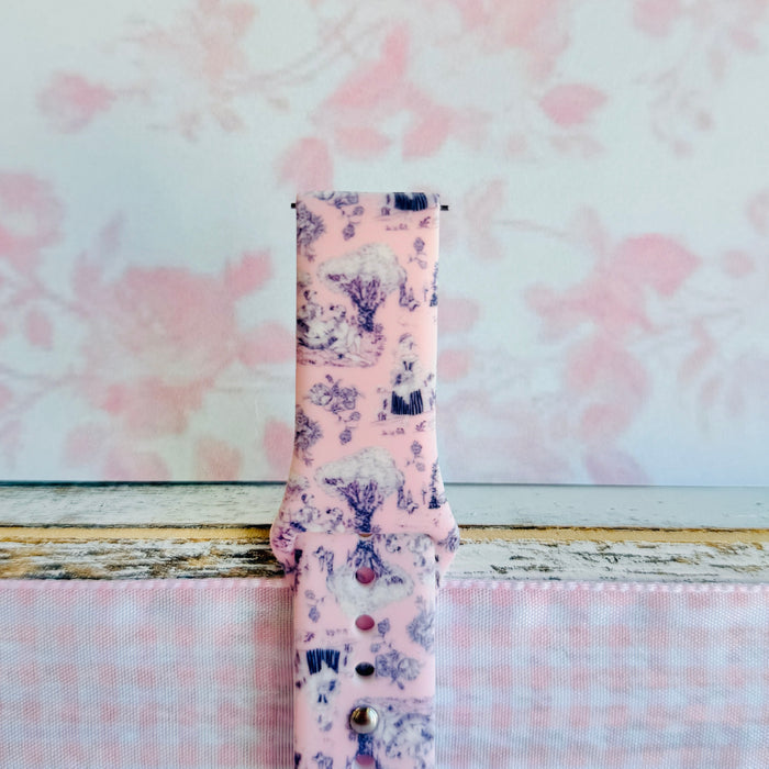 French Affair pink and navy toile de Jouy print silicone band for Samsung Galaxy Watch from Fancy Bands