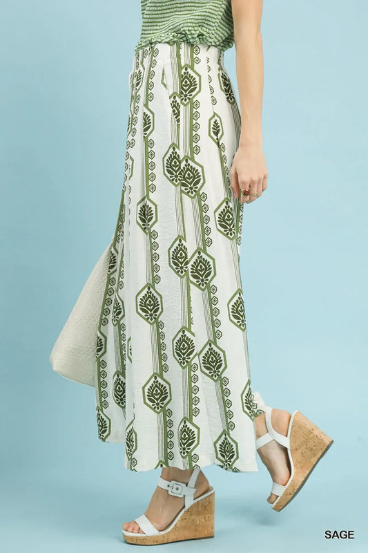 Geometric Boho Print Wide Leg Pants