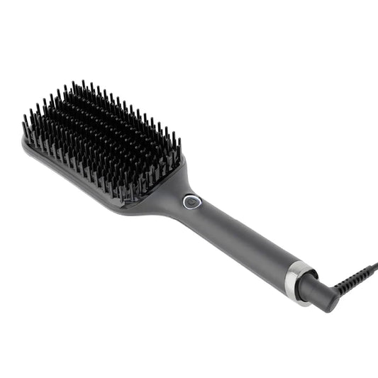 Gray hairbrush with black bristles on a white background