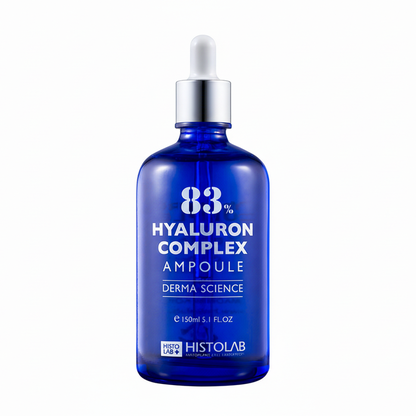 Blue bottle of 83% Hyaluron Complex Ampoule with Histolab branding on a white background