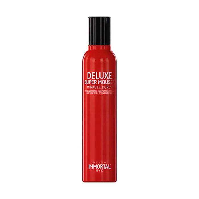 “Close-up of Immortal Deluxe Super Mousse, emphasizing flexible hold and shine”