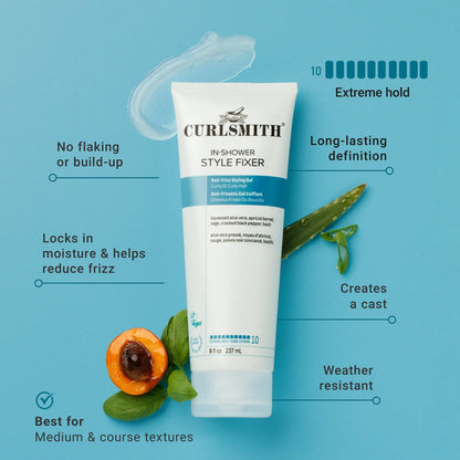 Curlsmith In-Shower Style Fixer tube on a white background