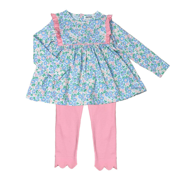 Ishtex Floral Legging Set-Blue/Pink