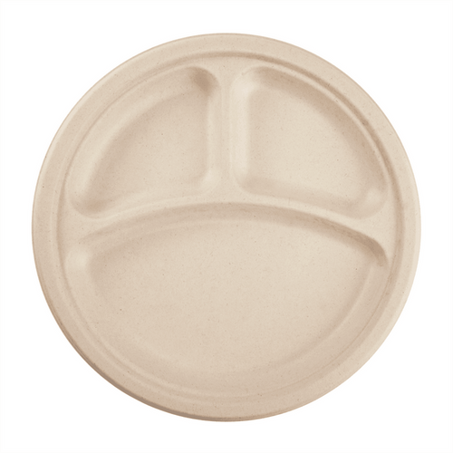 Karat Earth 10 Fiber Plate | Round | 3-Compartment | Natural | PFAS-Free