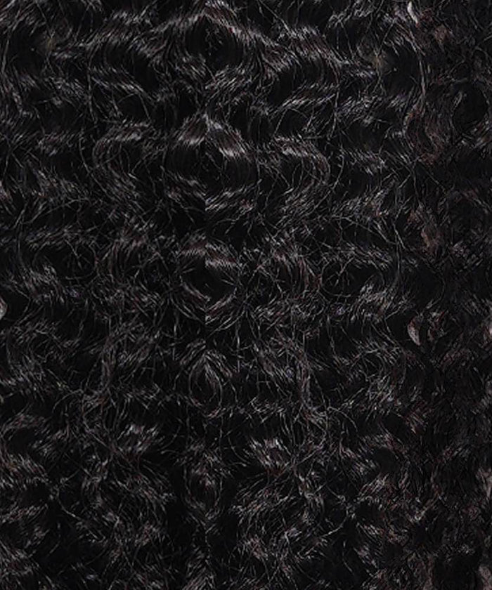 Close-up view of tightly coiled, natural black curly hair with a shiny texture.