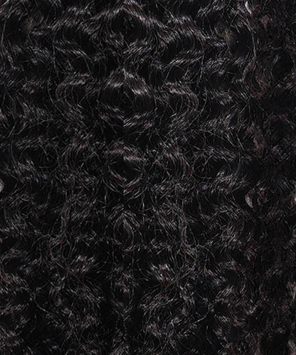 Close-up view of tightly coiled, natural black curly hair with a shiny texture.
