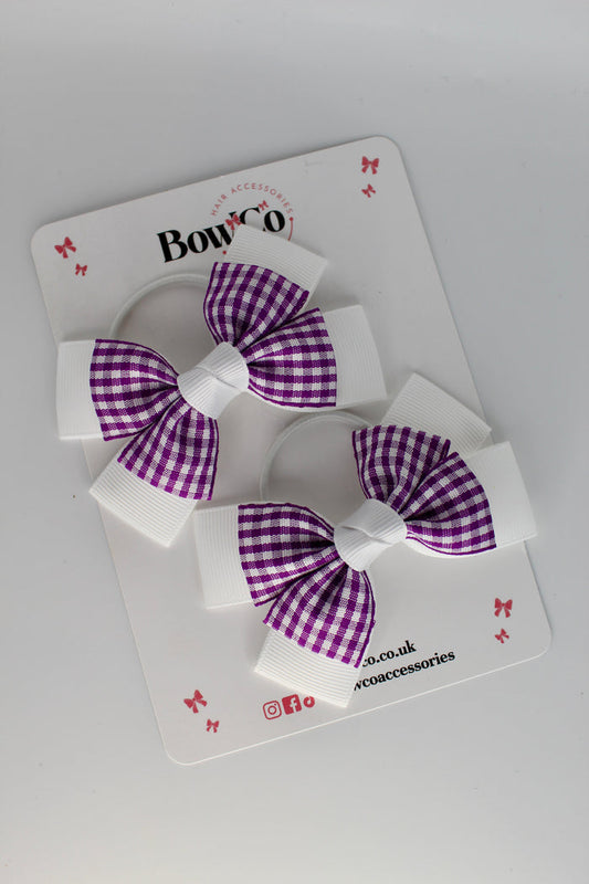 Layer Bow Set - School Bow Purple and White Gingham - Elastic
