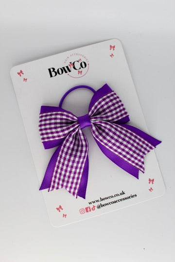 Layer Tail Bow - Purple Gingham - Elastic