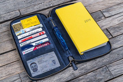 Leather Zippered Hobonichi Weeks Mega Cover - Crazy Horse Navy Blue