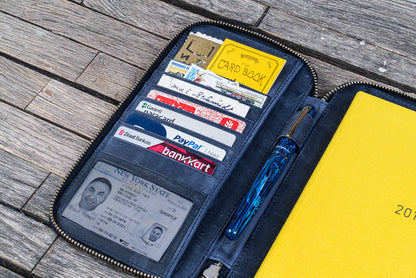 Leather Zippered Hobonichi Weeks Mega Cover - Crazy Horse Navy Blue