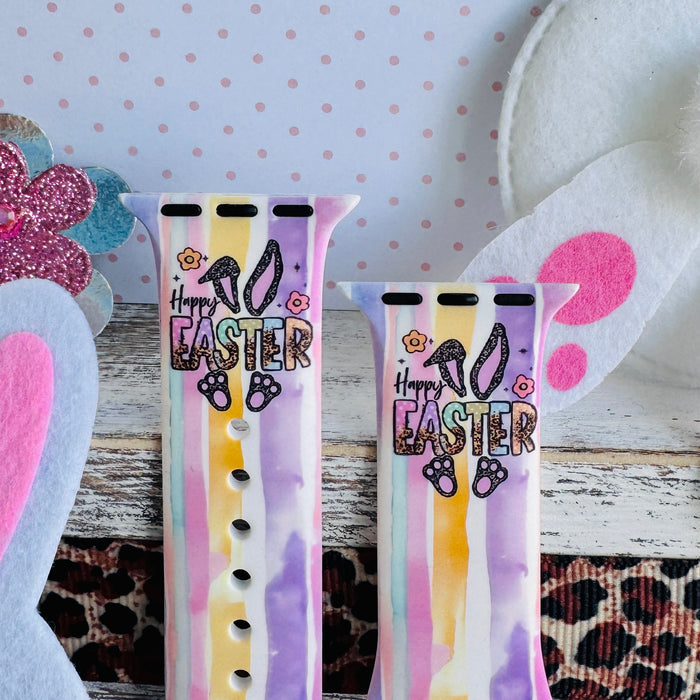 Leopard Ears & Easter Cheers Print Silicone Band For Apple Watch