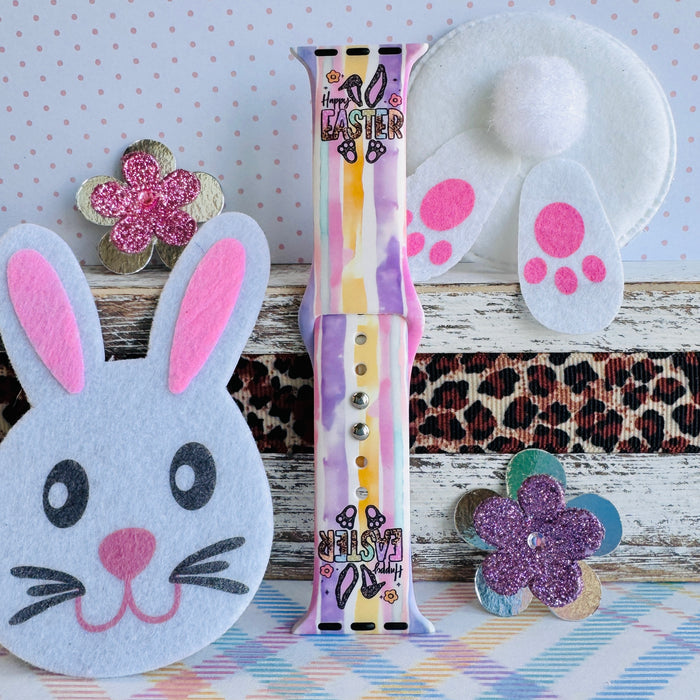 Leopard Ears & Easter Cheers Print Silicone Band For Apple Watch