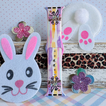 Leopard Ears & Easter Cheers Print Silicone Band For Apple Watch